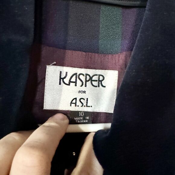 Vintage 80s Kasper Button Down Plaid Wool Blend Velvet Collared Blazer Size 10 - Picture 3 of 5